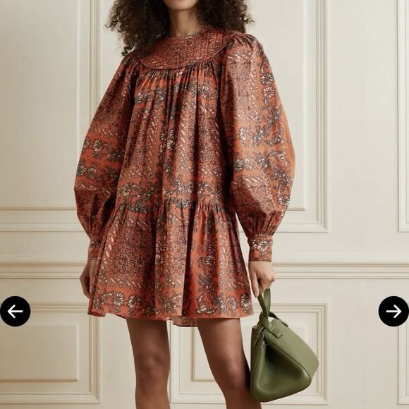 Ulla Johnson Dresses & Skirts - ULLA JOHNSON Ria Gathered Printed Cotton Poplin Mini Dress In Clementine Size 00
